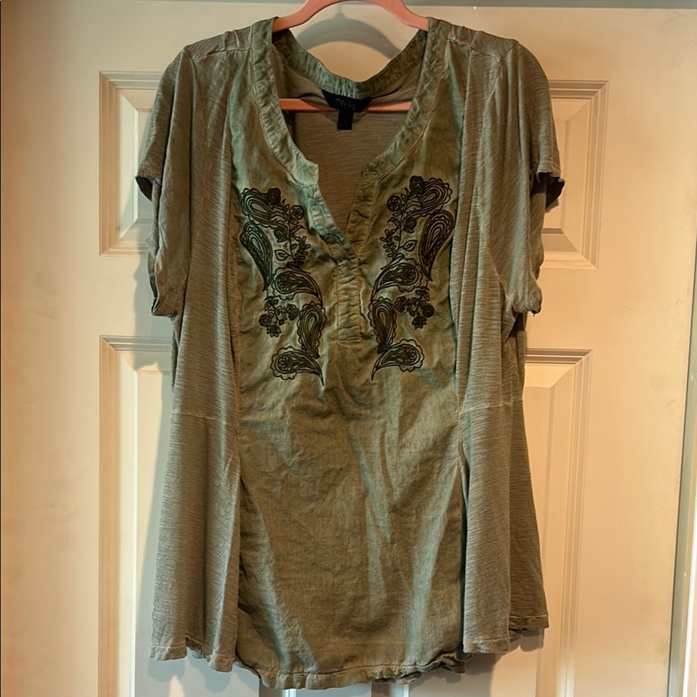 Olive Green Embroidered Women's Top